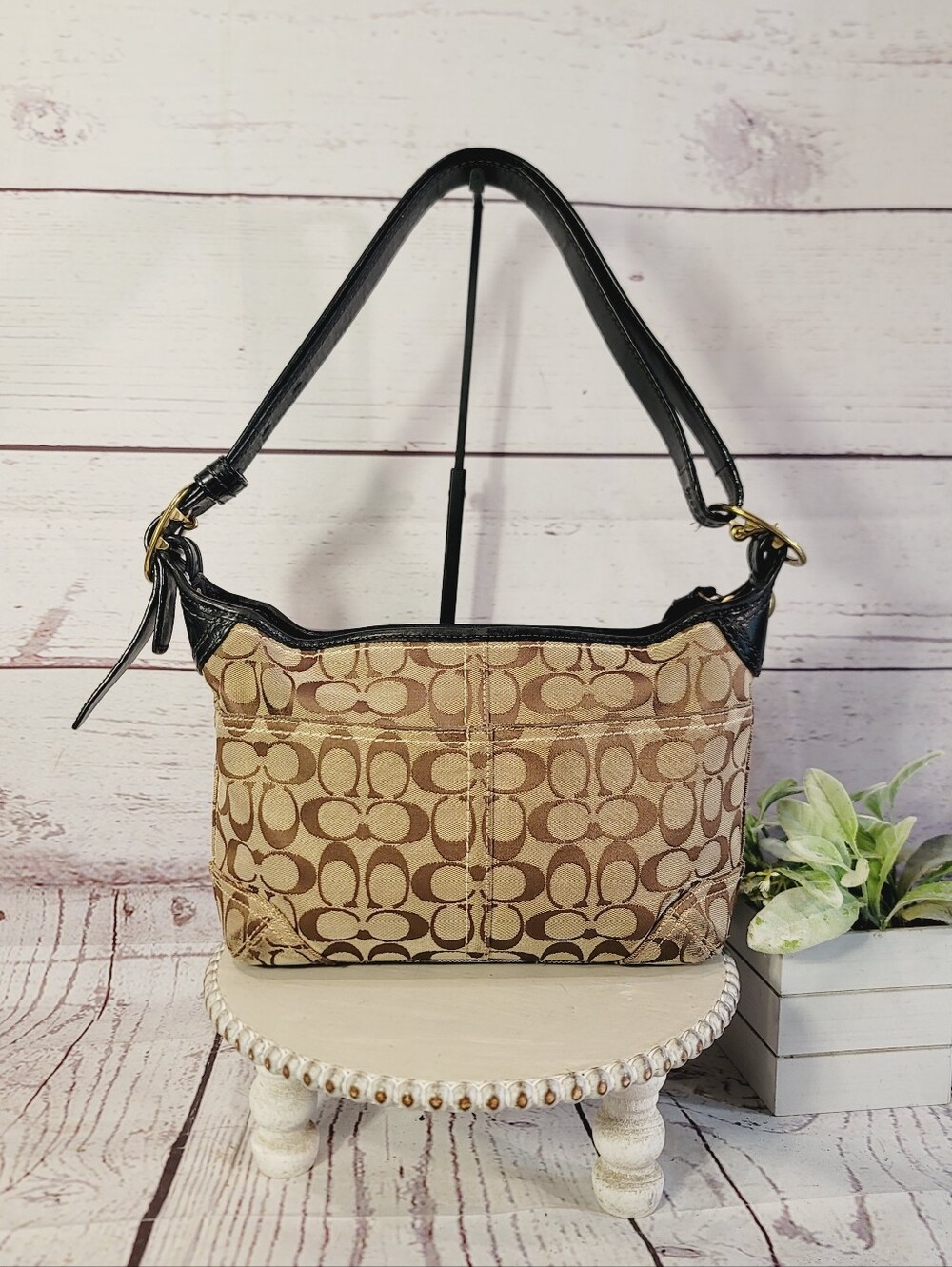 Vintage Y2K Coach Signature Canvas Hobo Crossbody-Shoulder Bag Brown Tan 12594 - Picture 2 of 16
